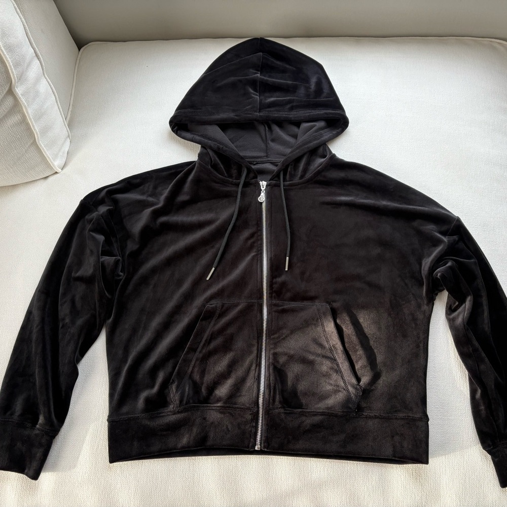 Plush Velour Black Hoodie with Rhinestone Skull - Picture 2 of 7